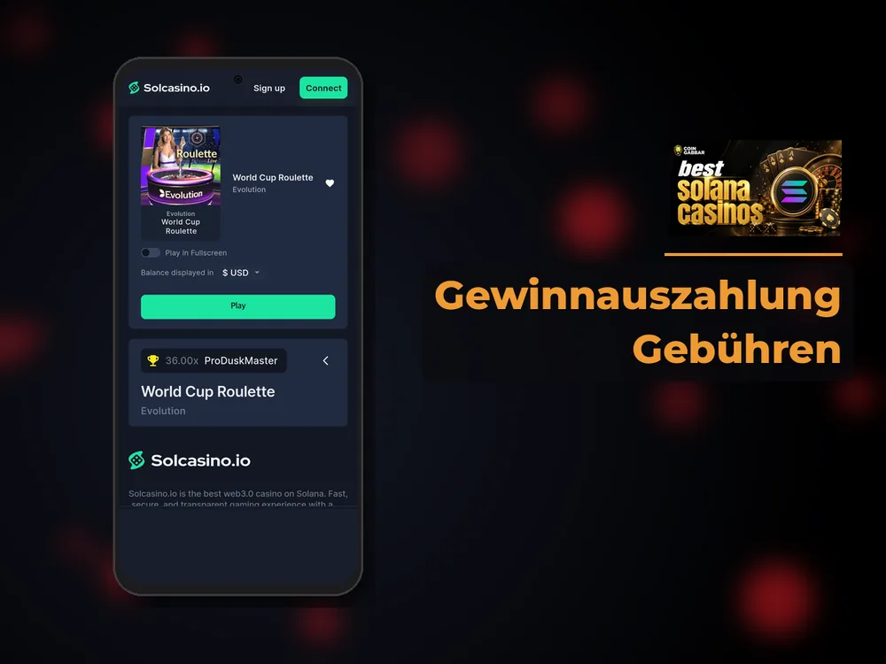 Solana Casino - Gewinnauszahlung Gebühren
