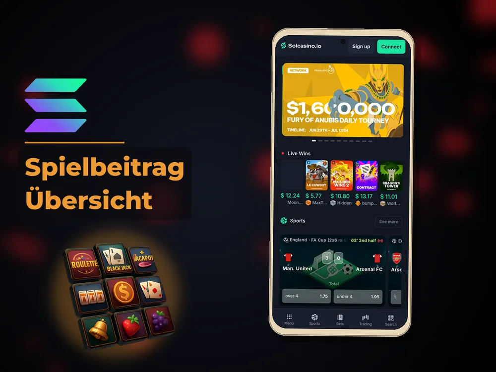 Solana Casino - Spielbeitrag Übersicht