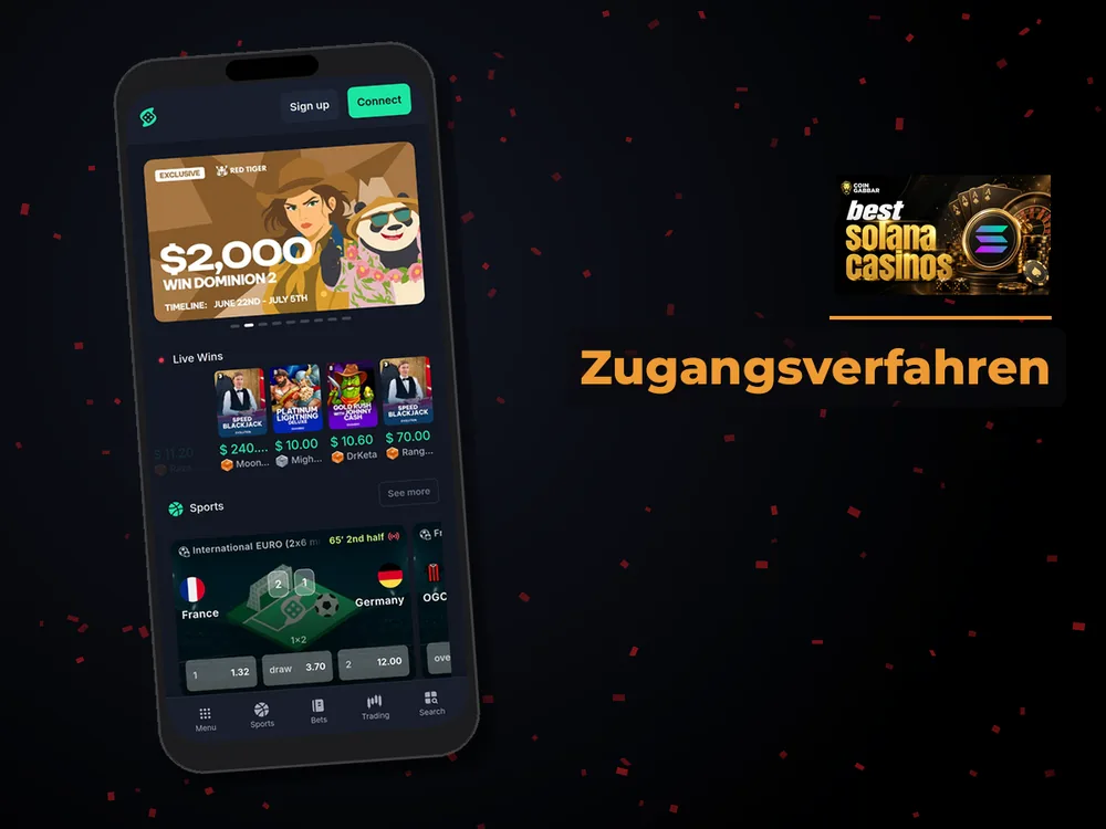 Solana Casino - Zugangsverfahren