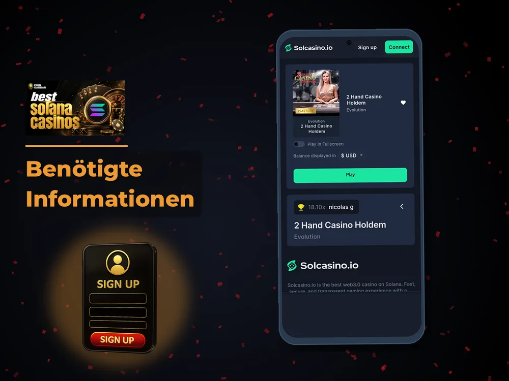 Solana Casino - Benötigte Informationen