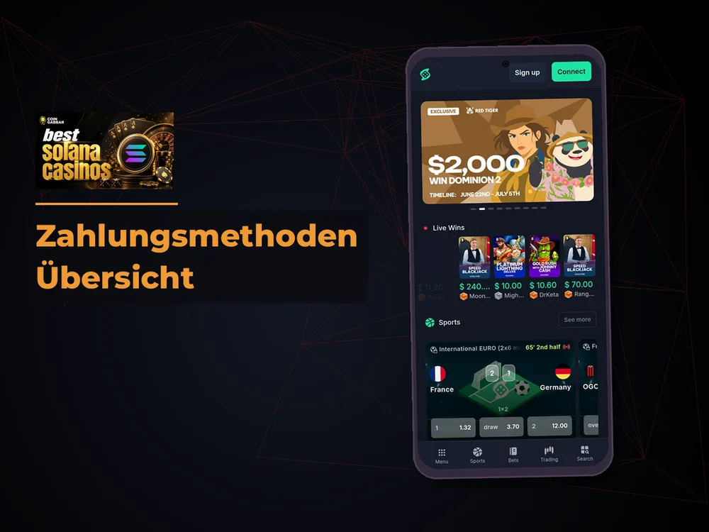 Solana Casino - Zahlungsmethoden Übersicht