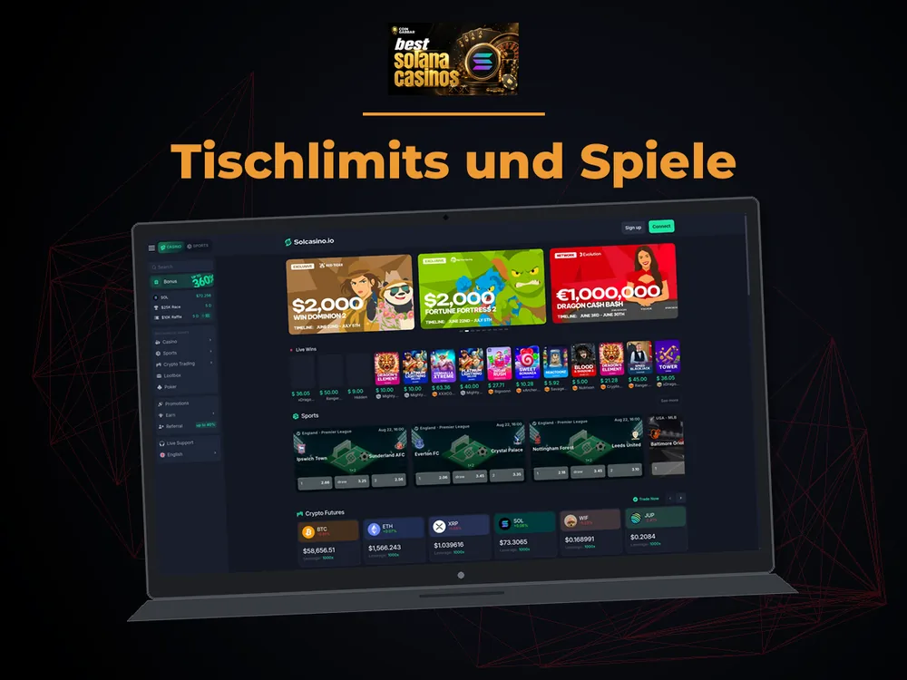 Solana Casino - Tischlimits und Spiele