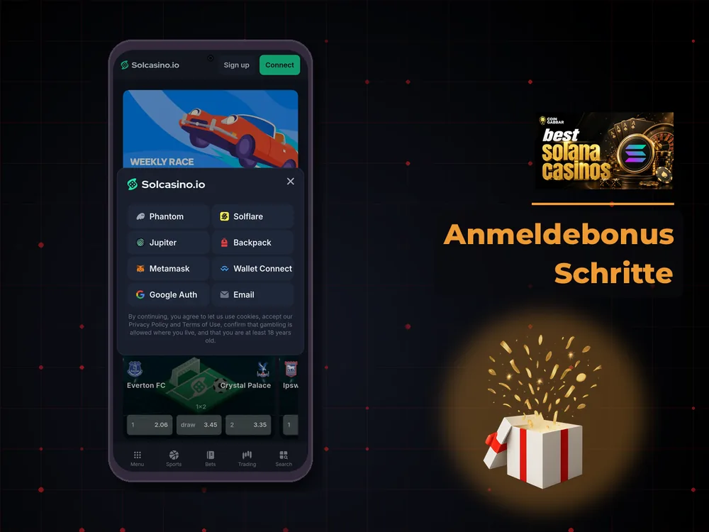 Solana Casino - Anmeldebonus Schritte