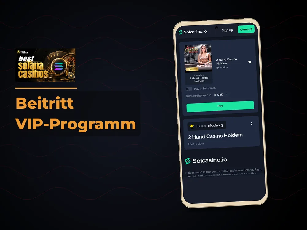 Solana Casino - Beitritt VIP-Programm