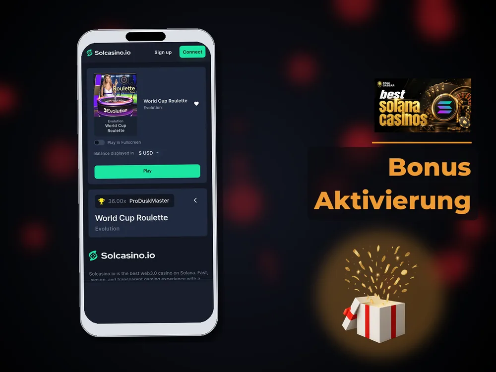 Solana Casino - Bonus Aktivierung