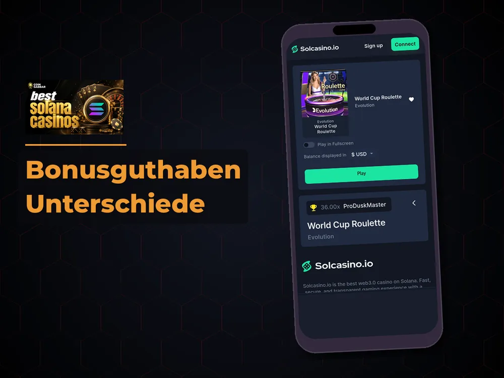 Solana Casino - Bonusguthaben Unterschiede
