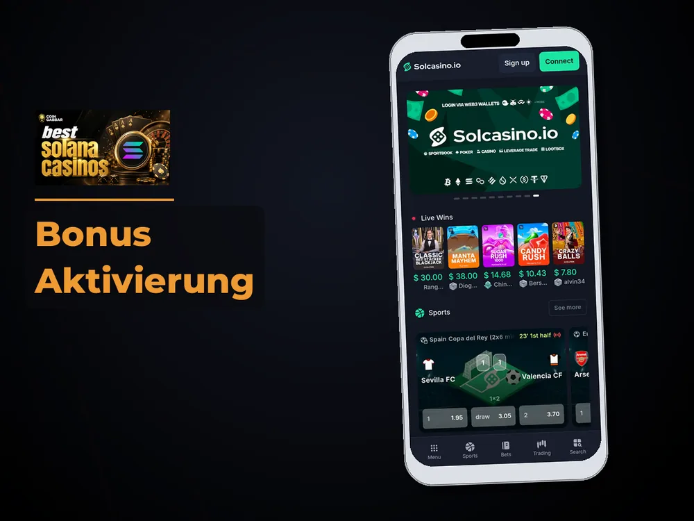 Solana Casino - Bonus Aktivierung