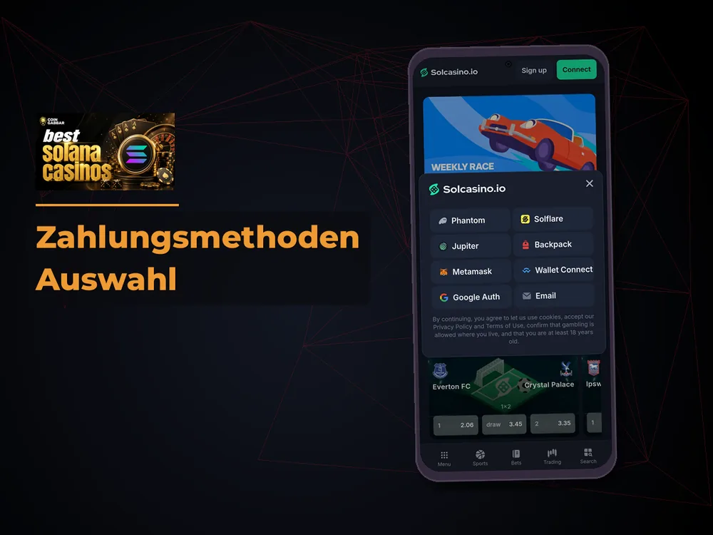 Solana Casino - Zahlungsmethoden Auswahl